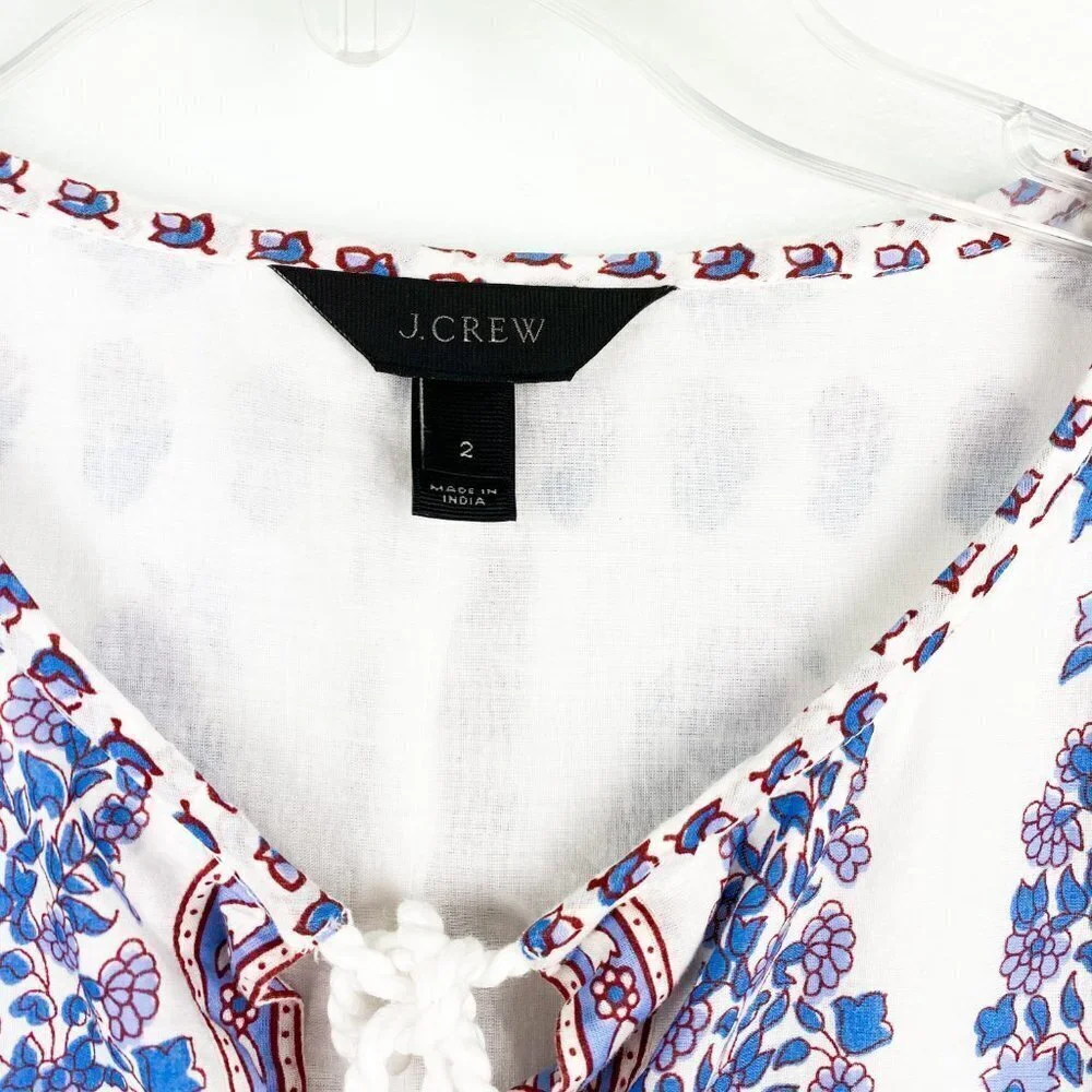 ☀️ J CREW Point Sur Printed Boho Floral Tassel Top Size XS Oversize